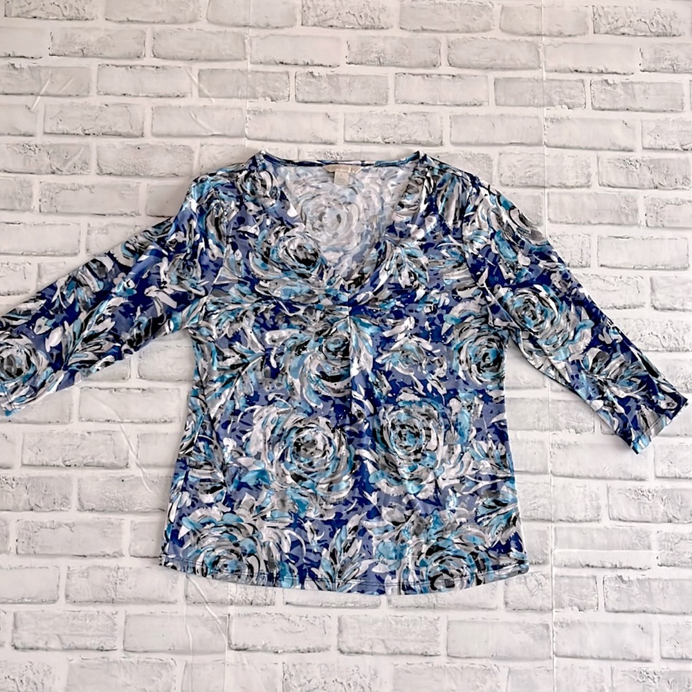 Laura Ashley long sleeve blouse - size L - abstract blue, with textured gems